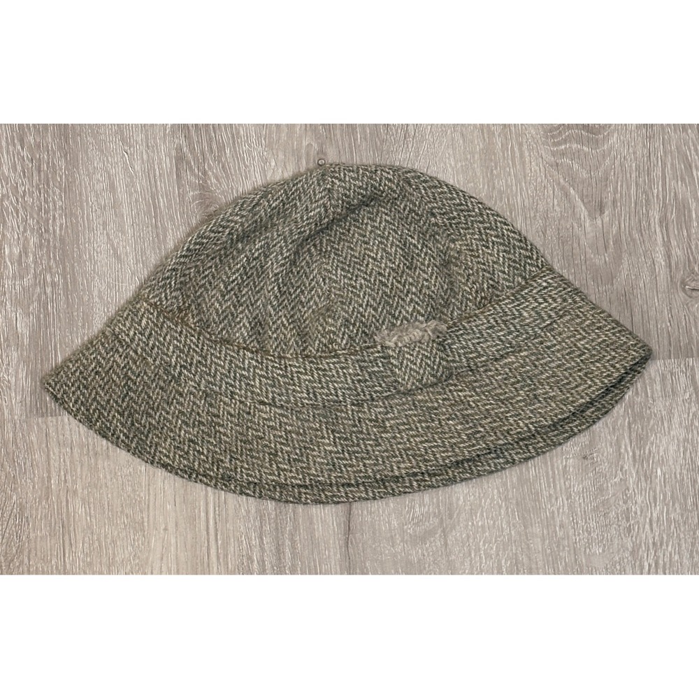 LL Bean Vintage David Hanna & Sons Irish Wool Herringbone Bucket Hat Green 7 1/4